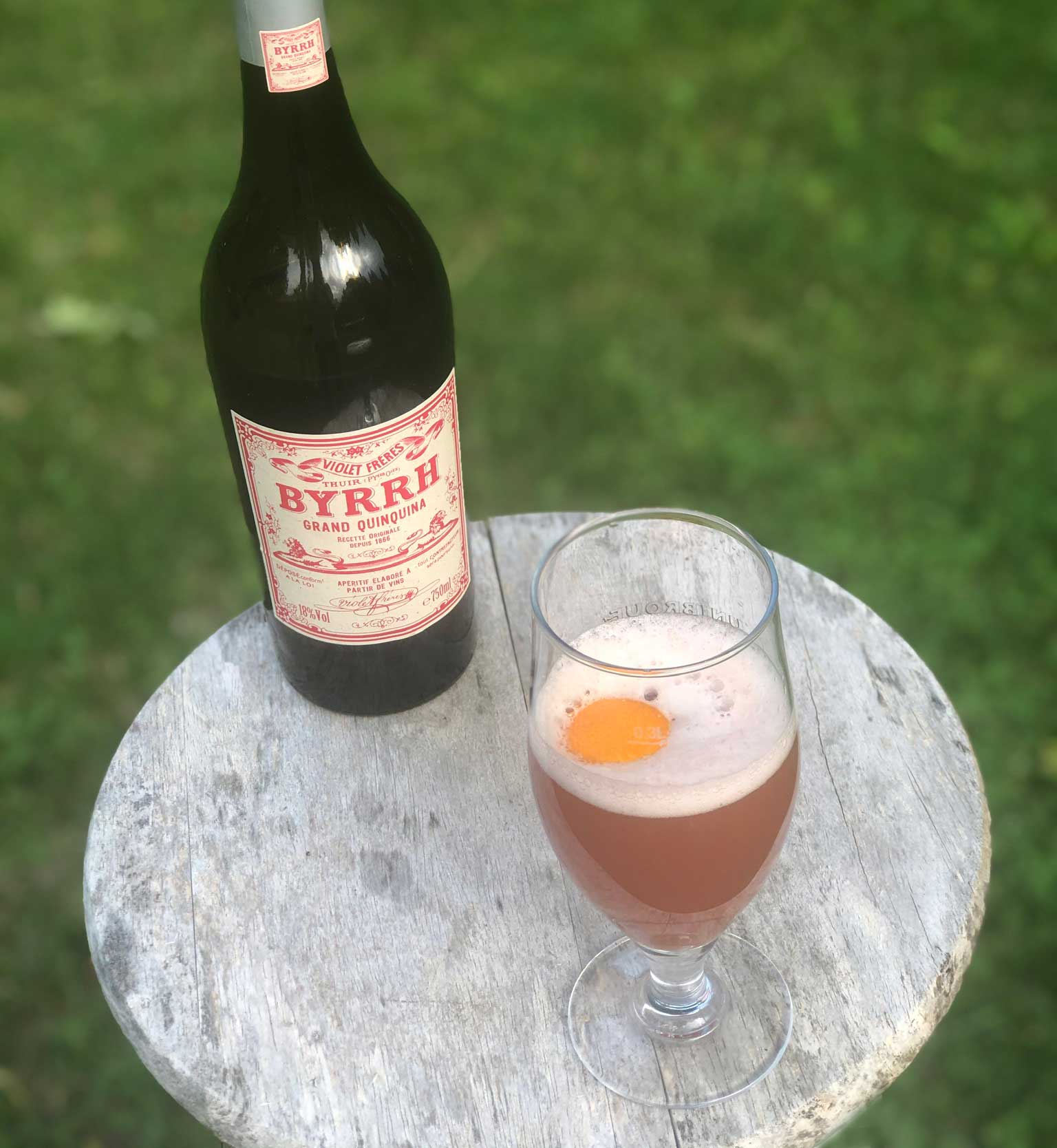An example of the Sounds the Same, the mixed drink (cocktail) featuring Gose, and Byrrh Grand Quinquina