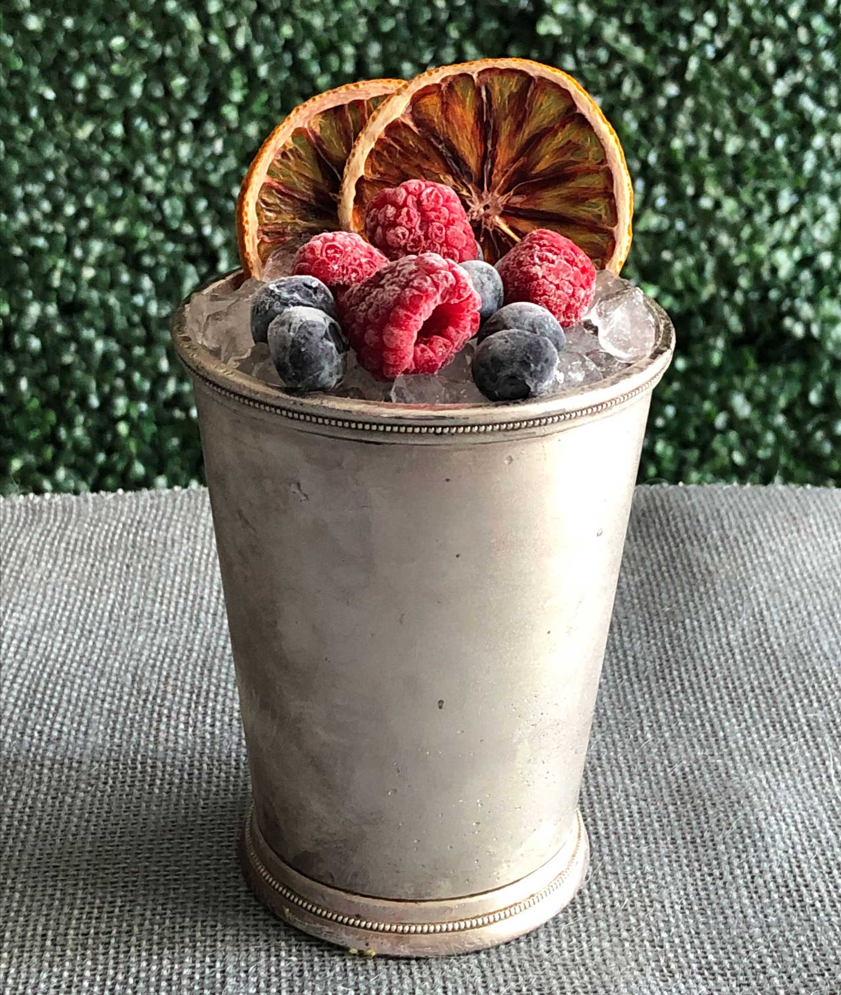 An example of the Bonal Cobbler, the mixed drink (cobbler), by Kirk Estopinal, Bellocq, New Orleans, featuring Bonal Gentiane-Quina; photo by Lee Edwards