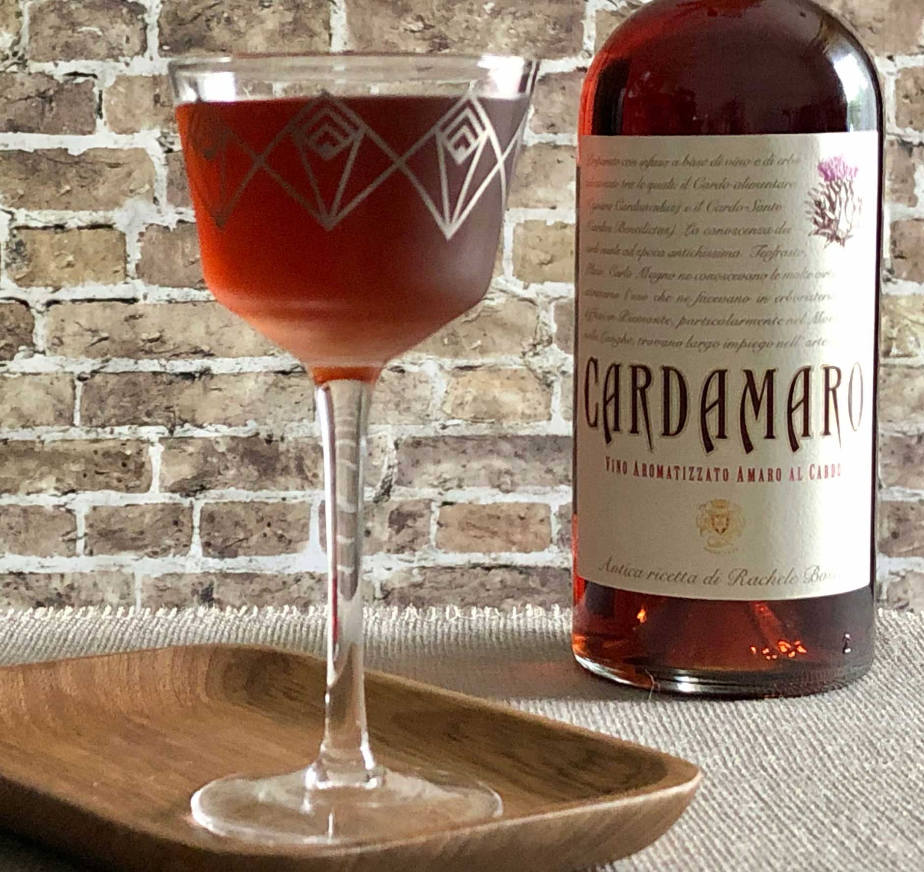 An example of the Careful Whisper, the mixed drink (cocktail), variation on the Whisper, Savoy Cocktail Book, featuring Cardamaro Vino Amaro, Dolin Dry Vermouth de Chambéry, Cocchi Vermouth di Torino ‘Storico’, orange bitters, and Angostura bitters; photo by Lee Edwards