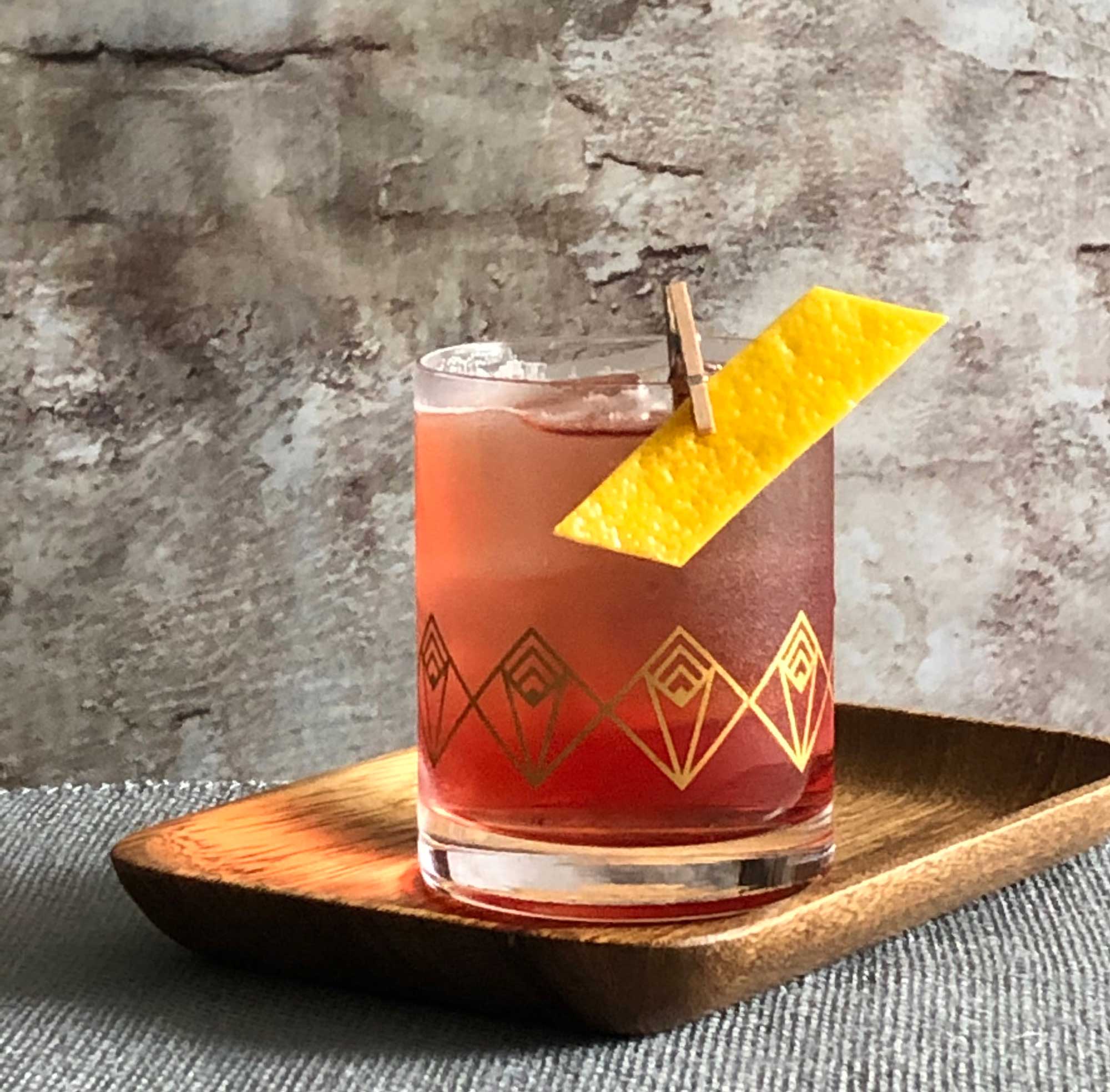 An example of the Refreshed Rosa, the mixed drink (cocktail) featuring Cocchi Americano Rosa, Dolin Blanc Vermouth de Chambéry, and india pale ale; photo by Lee Edwards