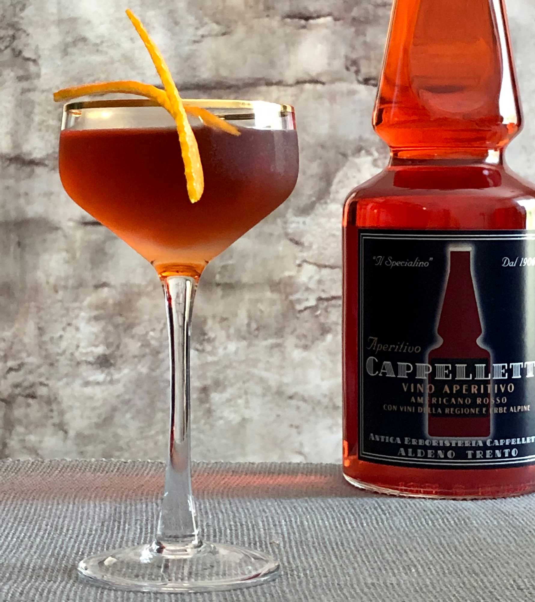 An example of the El Boulevard, the mixed drink (cocktail) featuring añejo tequila, Aperitivo Cappelletti, and Dolin Rouge Vermouth de Chambéry; photo by Lee Edwards