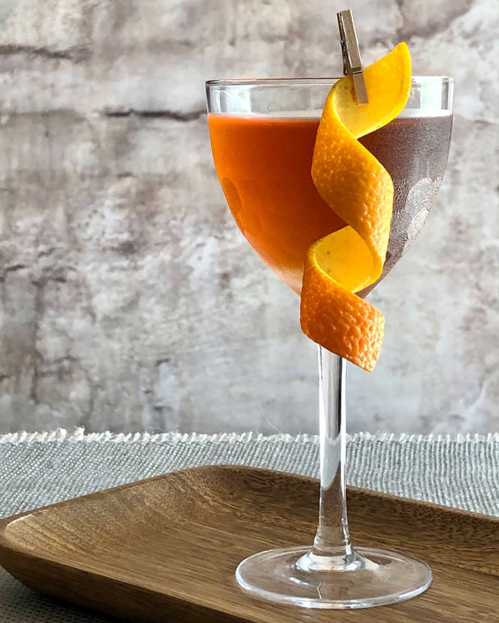An example of the Tlaquepaque, the mixed drink (cocktail) featuring blanco tequila, Cocchi Vermouth di Torino ‘Storico’, and orange bitters; photo by Lee Edwards