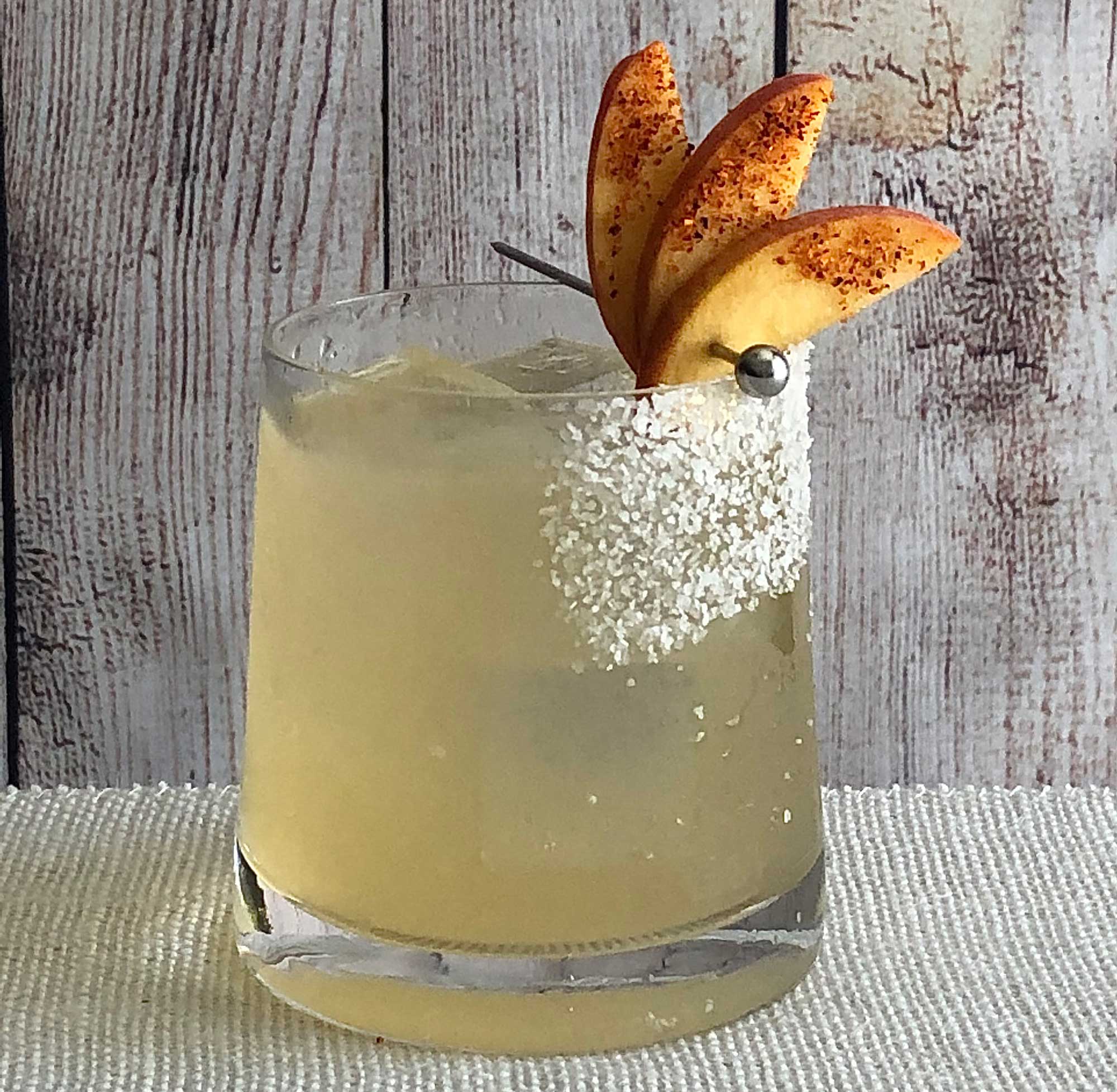 An example of the Ultimate Peach Margarita, the mixed drink (cocktail) featuring blanco tequila, Rothman & Winter Orchard Peach Liqueur, and lime juice; photo by Lee Edwards