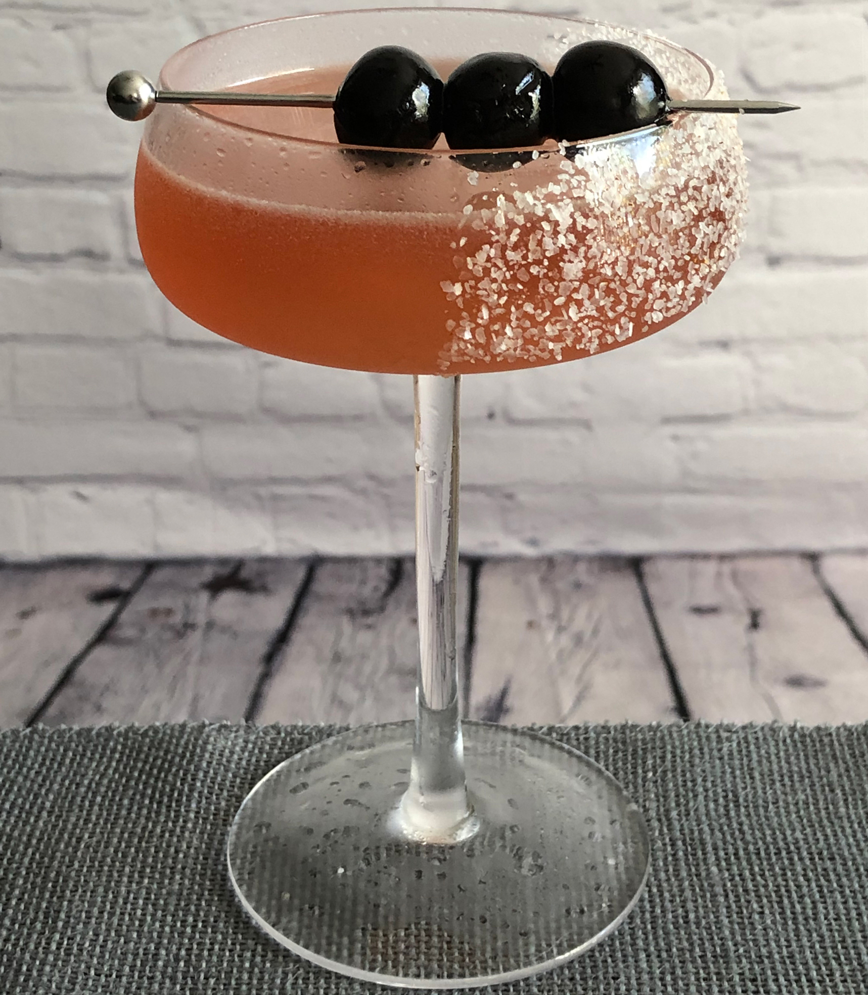 An example of the Ultimate Cherry Margarita, the mixed drink (cocktail) featuring blanco tequila, Rothman & Winter Orchard Cherry Liqueur, and lime juice; photo by Lee Edwards