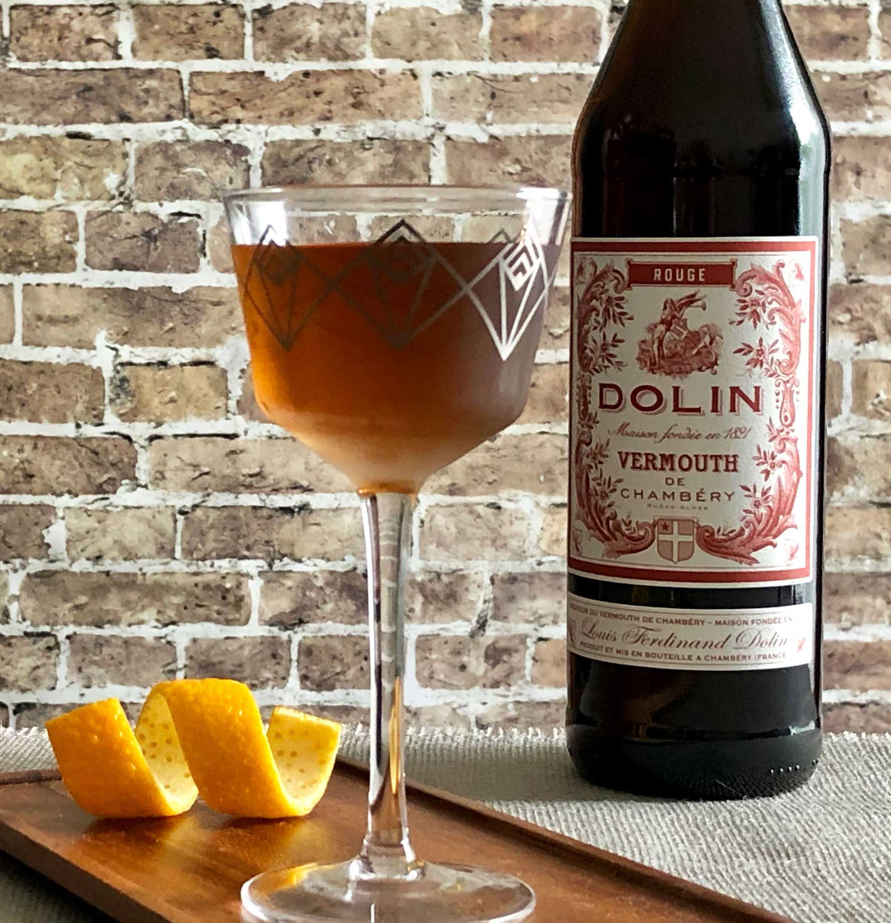 An example of the Aphrodite No. 2, the mixed drink (cocktail) featuring Matifoc Rancio Sec, Timbal Vermut de Reus Sweet Red, and Angostura bitters; photo by Lee Edwards
