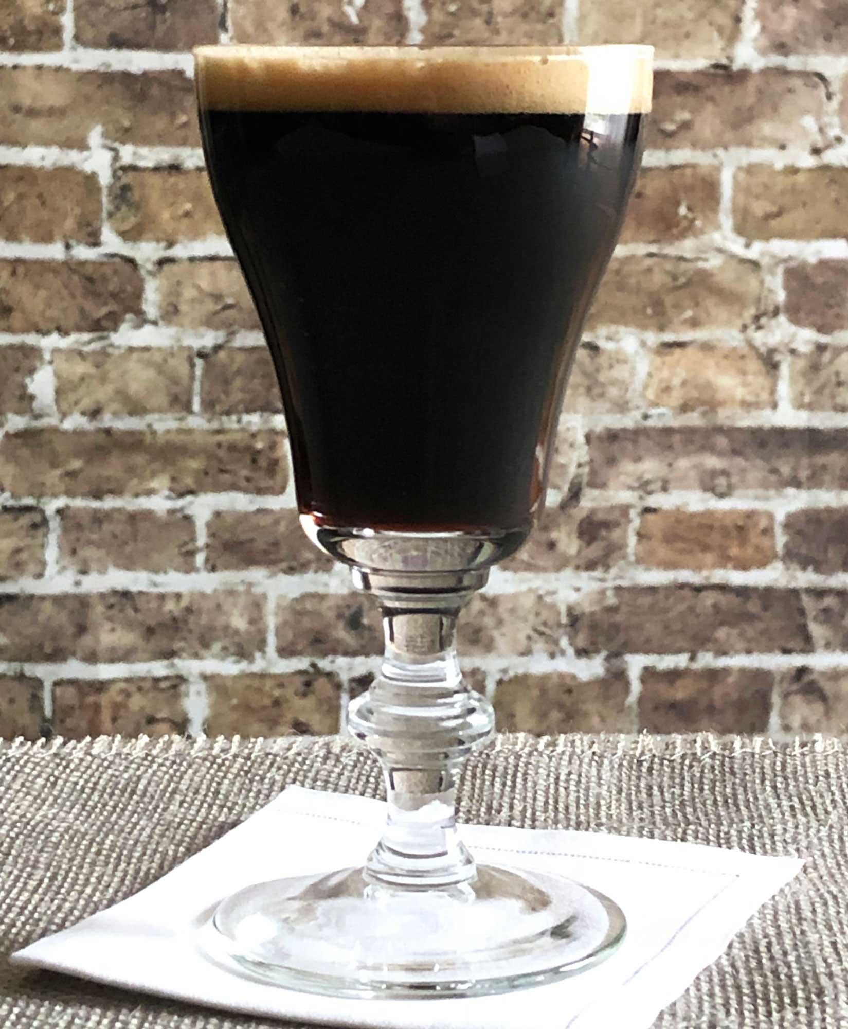 An example of the March on the Mackinac, the mixed drink (cocktail) featuring stout, and Rothman & Winter Orchard Cherry Liqueur; photo by Lee Edwards