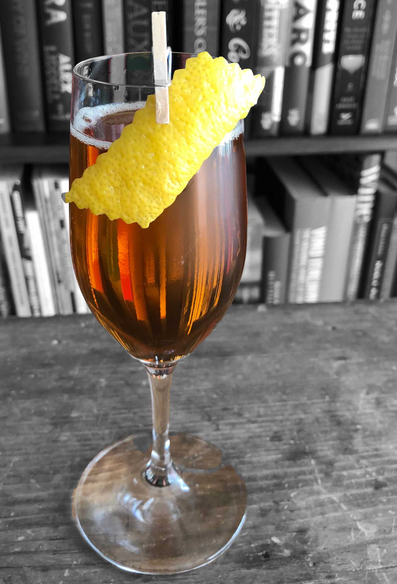 An example of the Daisy Buchanan, the mixed drink (daisy), by Andrew Hotis, Heirloom, New Haven, CT, featuring sparkling wine, calvados, and Rothman & Winter Orchard Pear Liqueur; photo by Lee Edwards