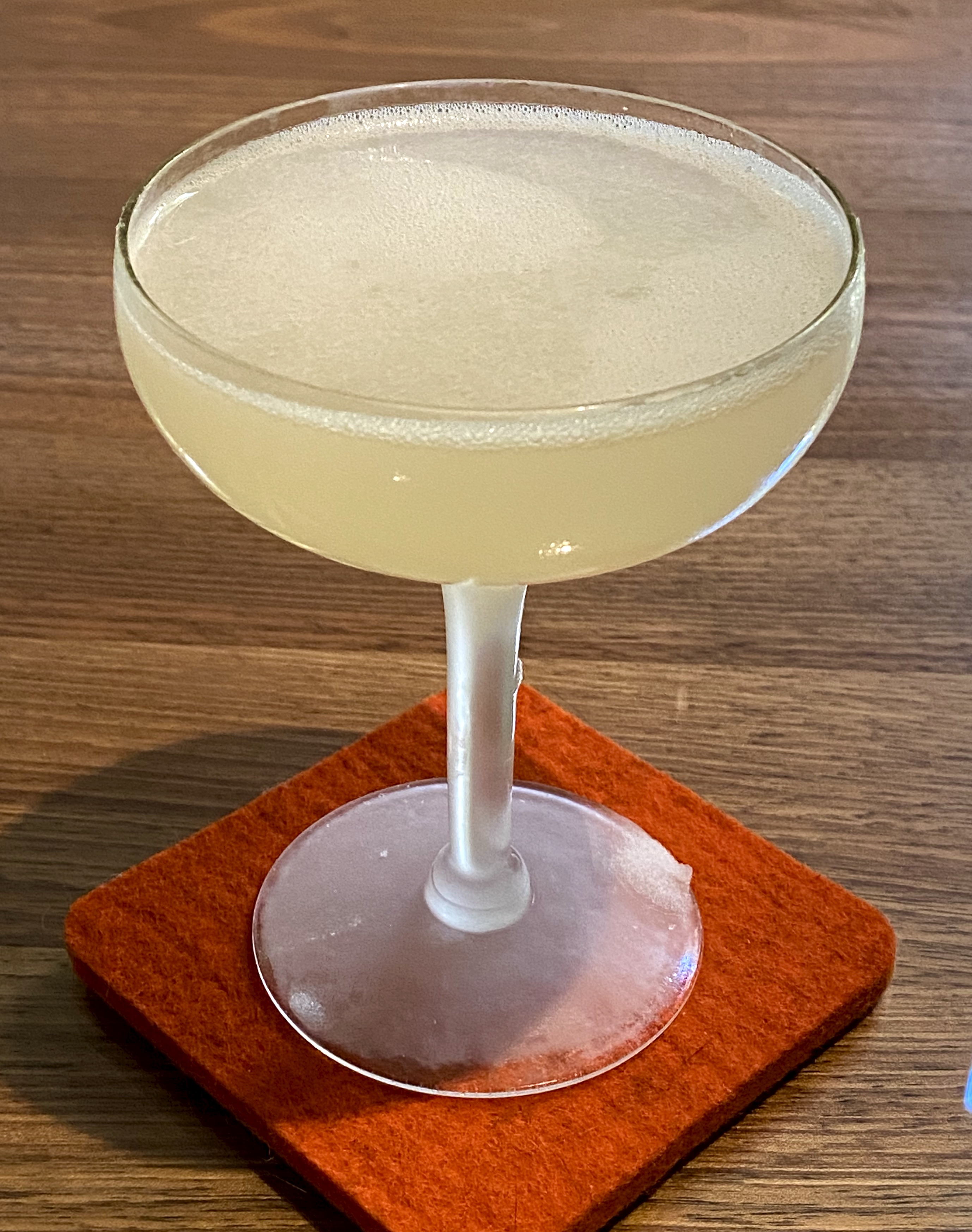 An example of the Mountain Daisy, the mixed drink (daisy) featuring Salers Gentian Apéritif, Cocchi Americano Bianco, and lime juice; photo by Martin Doudoroff