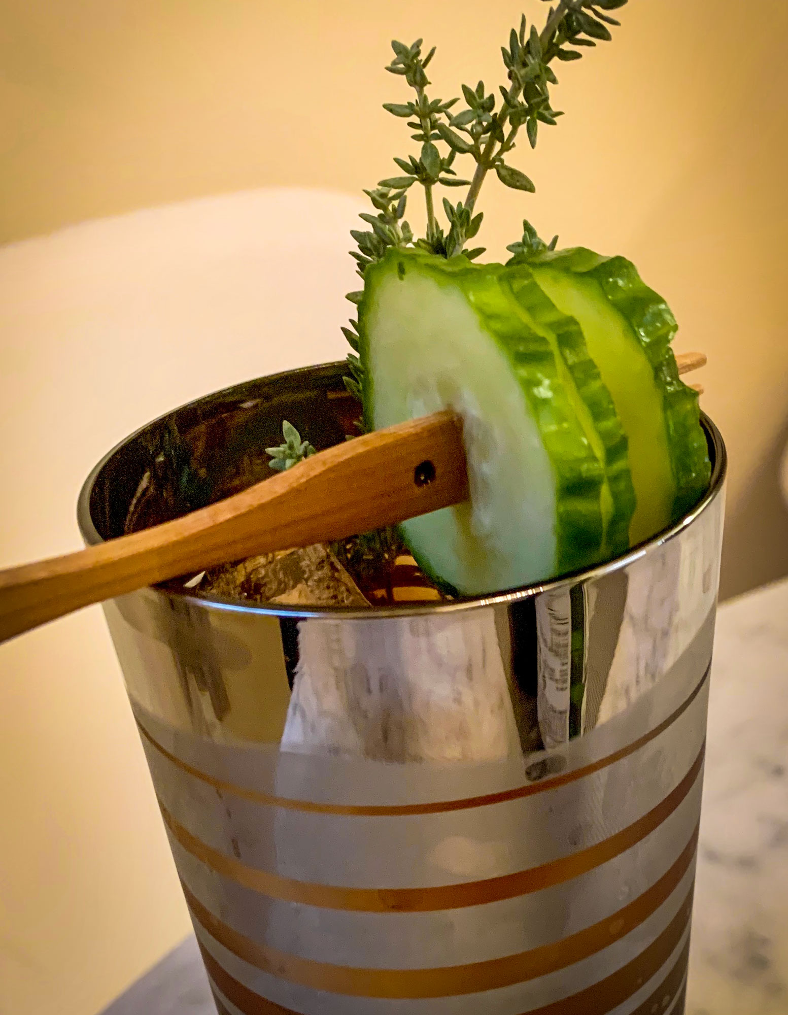 An example of the Little Dolomite, the mixed drink (cocktail), by Christina Helmer, NYC, featuring Pasubio Vino Amaro, and Dolin Dry Vermouth de Chambéry