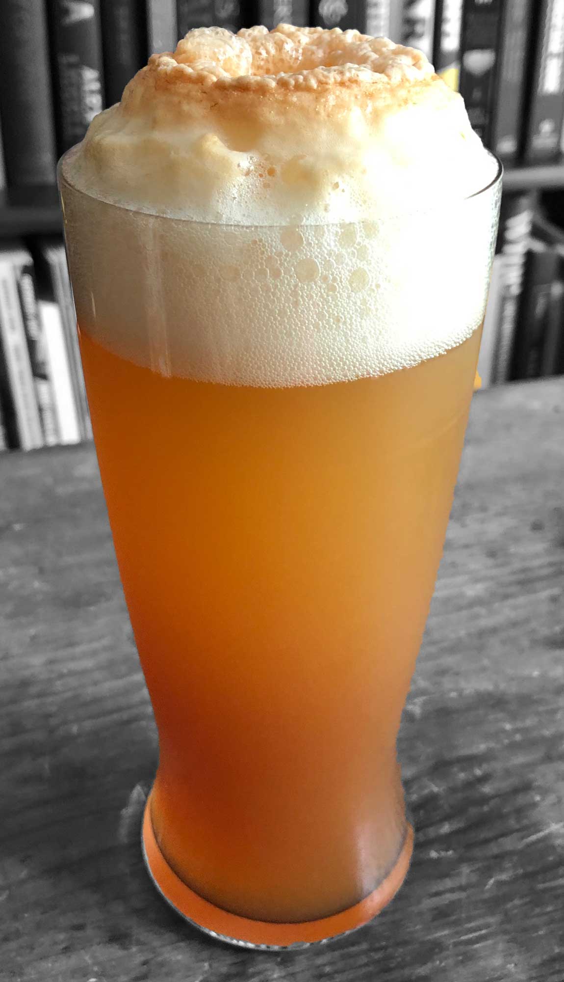 An example of the Draft of Smoke, the mixed drink (cocktail) featuring grapefruit radler or grapefruit or india pale ale, and Amaro Sfumato Rabarbaro; photo by Lee Edwards