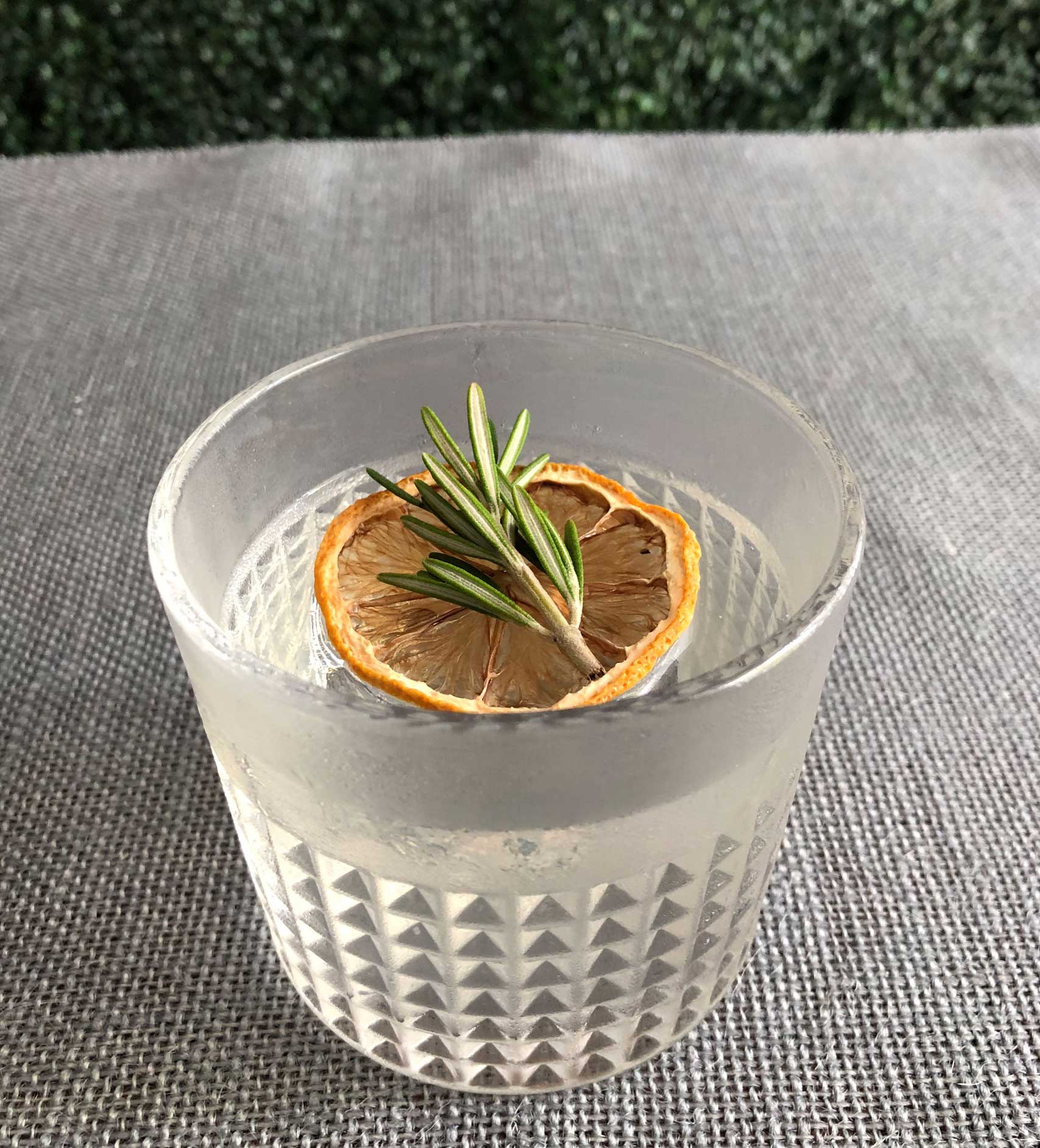 An example of the Day Drinker, the mixed drink (cocktail) featuring Comoz Vermouth Blanc, blanco tequila, grapefruit juice, and celery bitters; photo by Lee Edwards