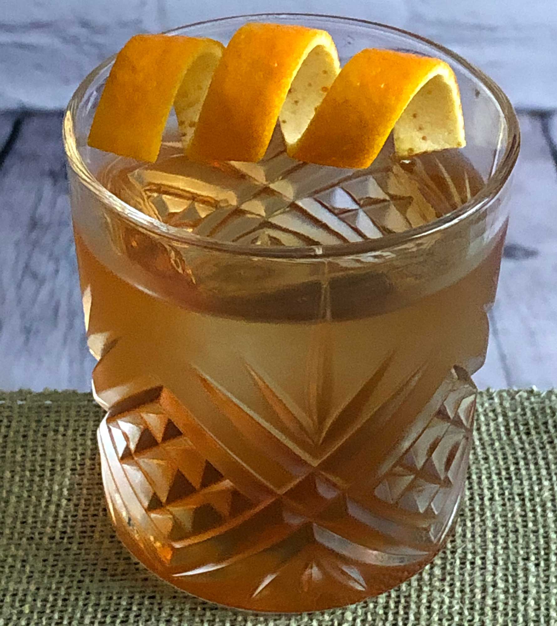 An example of the Dominoes in December, the mixed drink (cocktail) featuring The Scarlet Ibis Trinidad Rum, and Mattei Cap Corse Rouge Quinquina; photo by Lee Edwards