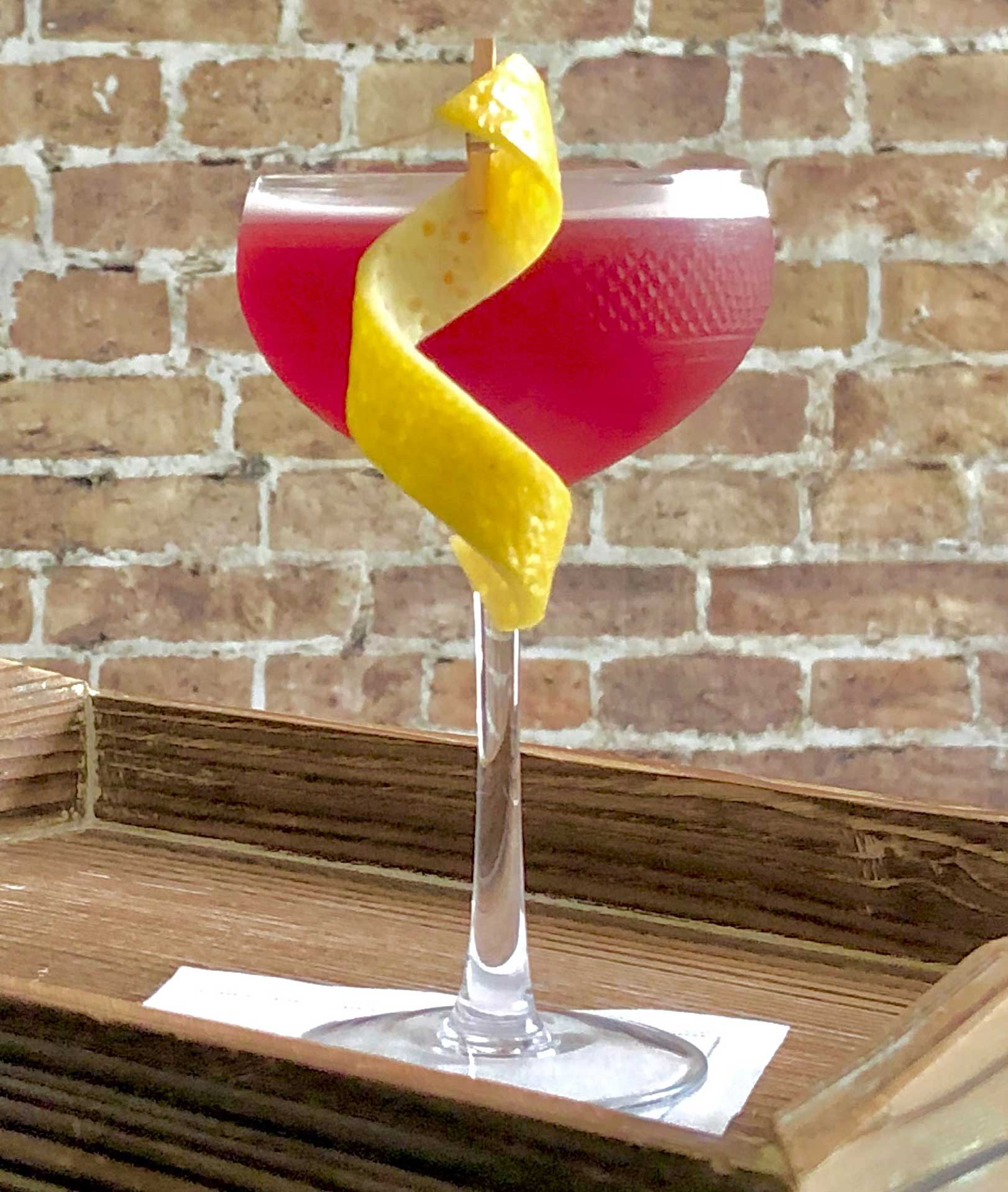An example of the Jack the Elder, the mixed drink (cocktail) featuring apple brandy, lime juice, Rothman & Winter Orchard Elderberry Liqueur, and rich simple syrup; photo by Lee Edwards